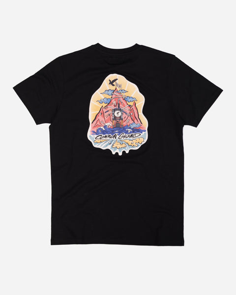 Black cotton t-shirt with mural motorcycle graphic back