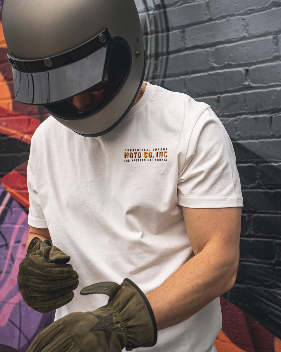 Steve wearing our BSMC Billboard T-Shirt - Off White