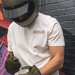 Steve wearing our BSMC Billboard T-Shirt - Off White