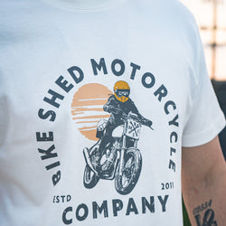 Steve wearing our BSMC Sunset T-Shirt - Off White