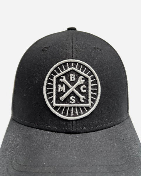 Bike Shed Moto Co. Roundel Patch Baseball Hat - Black, front on