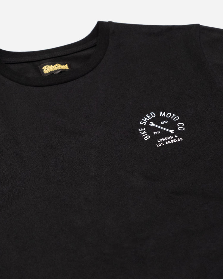 BSMC Tracker Bars T-Shirt - Black, chest logo close up