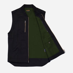 Bike Shed Moto Co Utility Vest Black, Green Lining on a white background.