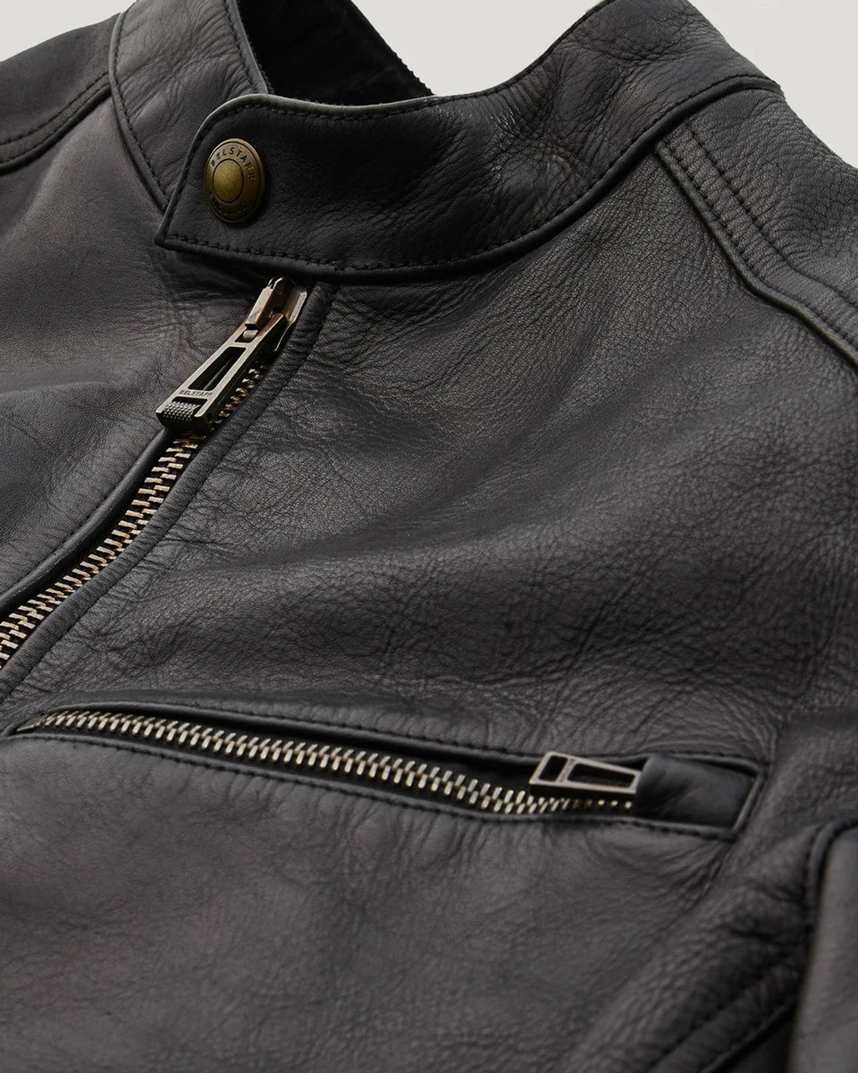 Belstaff Vanguard Jacket Black Washed Leather product close up detail