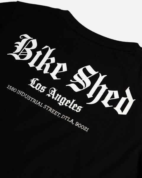 Womens Black LA Rocker Tee Back Logo Close Up