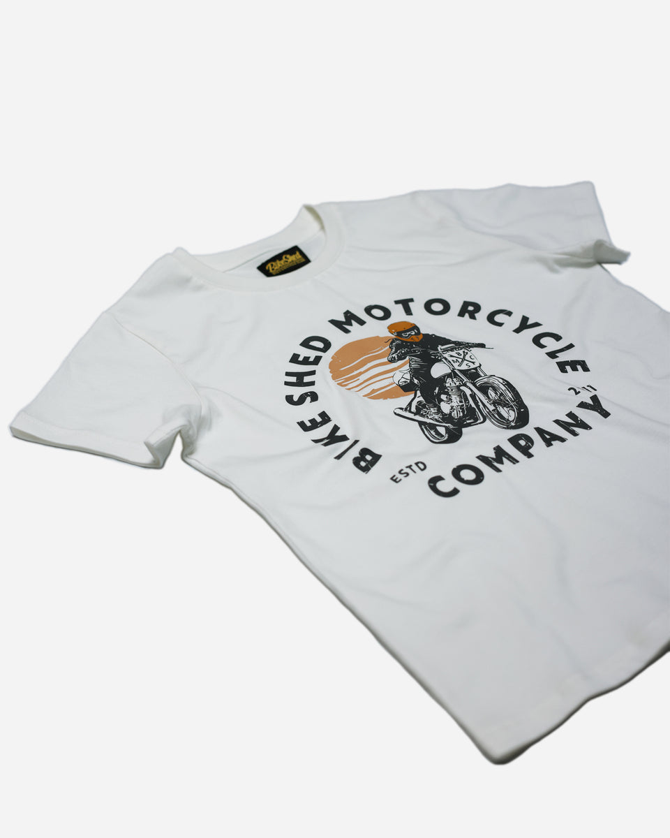 Motorcycle Women's Sunset T-Shirt - Off White, front close up
