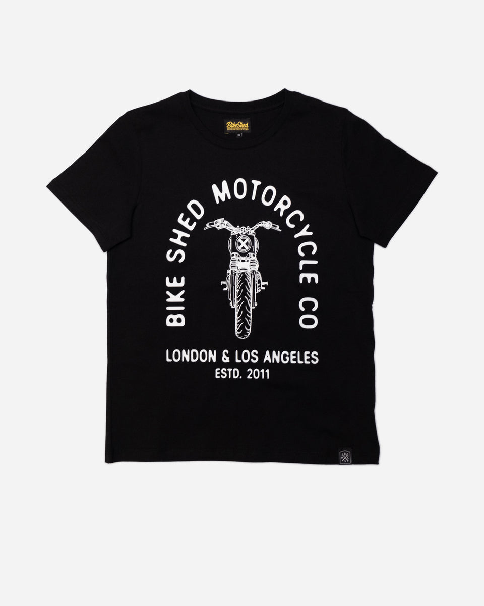 Bike Shed Motorcycle Co Womens Tracker Bars T-Shirt - Black, front