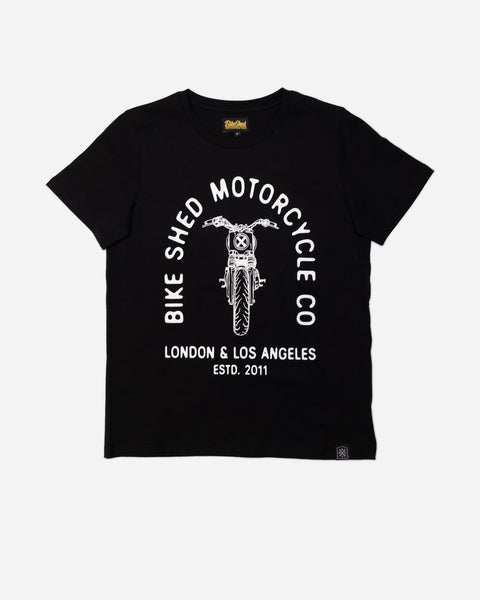 Bike Shed Motorcycle Co Womens Tracker Bars T-Shirt - Black, front