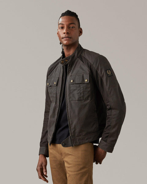 Belstaff Temple Waxed Cotton Jacket Mahogany worn by model