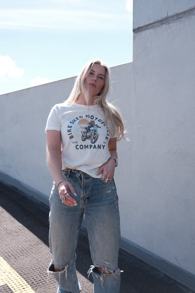 Motorcycle Women's Sunset T-Shirt - Off White, front