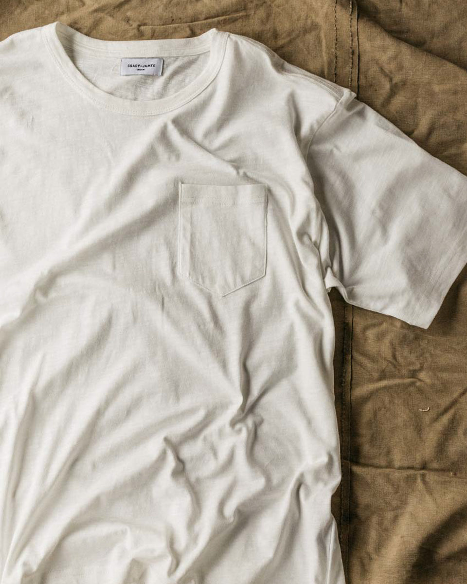 Grady + James - Austin Pocket Tee white product close up