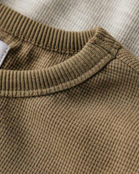 Grady + James - Nelson Thermal Crew khaki neckline detail close up