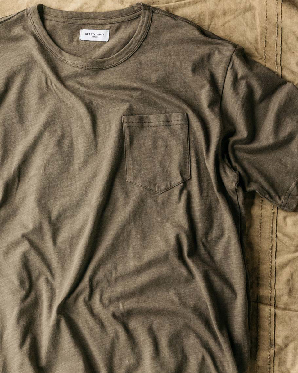 Grady + James - Austin Pocket Tee olive product close up