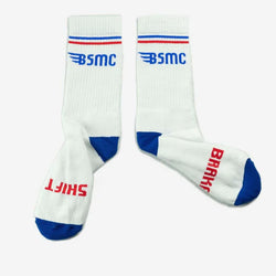 BSMC MX Socks - WHITE/BLUE, logos