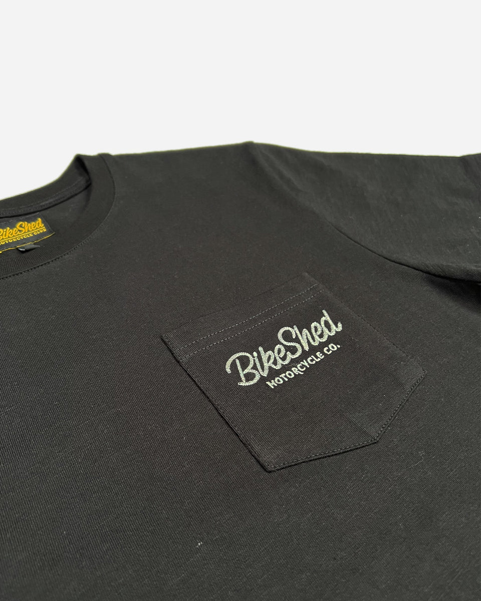 BSMC Logo Chain Embroidered T Shirt - Black, pocket close up