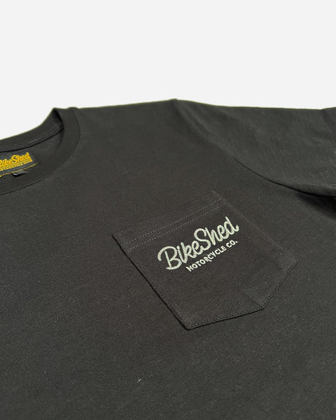 BSMC Logo Chain Embroidered T Shirt - Black, pocket close up