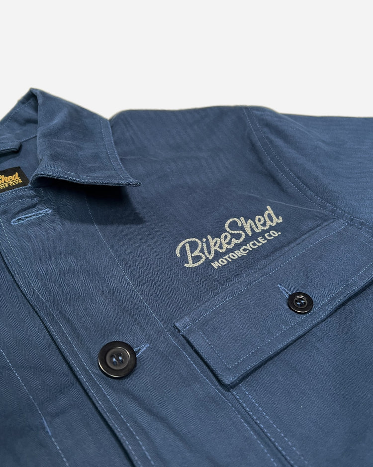 BSMC Chain Stitch Chore Jacket - Blue, logo close up