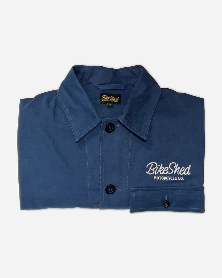 BSMC Chain Stitch Chore Jacket - Blue, folded