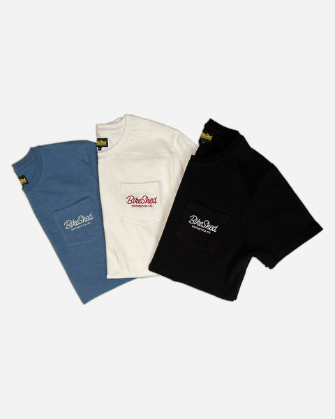 BSMC Logo Chain Embroidered T Shirt - Black, Off White & Blue Trio