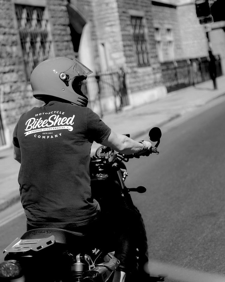Steve riding in London wearing our BSMC Company T-Shirt - Black