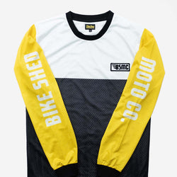 BSMC DT Race Jersey - Yellow, White & Black, front, sleeves showing