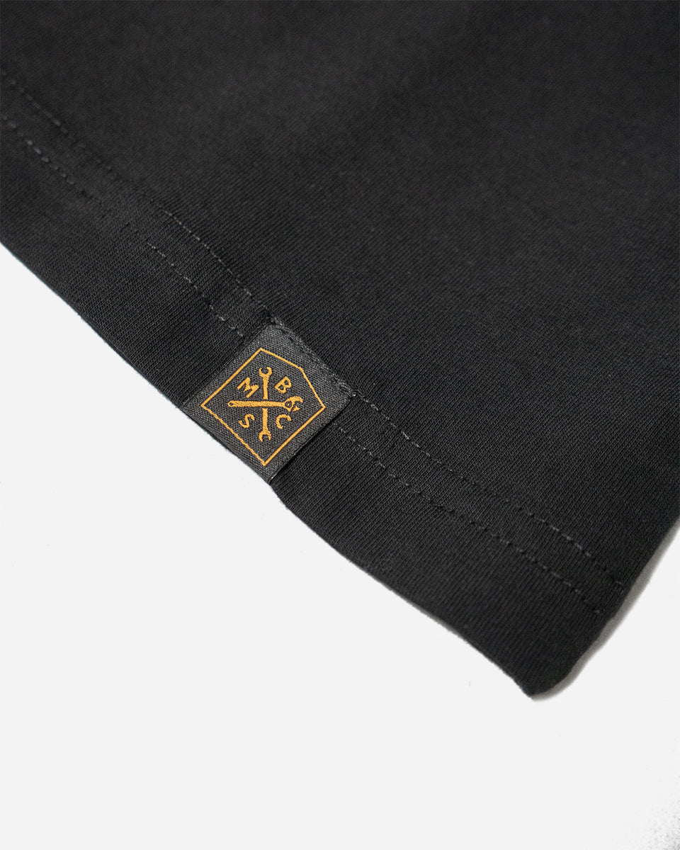 BSMC Logo Embroidered Pocket T Shirt - Black, hem tag close up