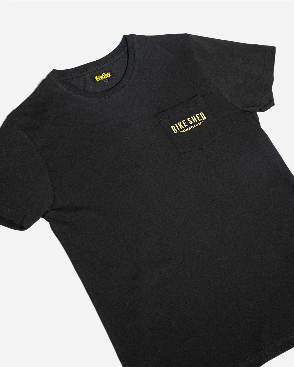 BSMC Logo Embroidered Pocket T Shirt - Black, side on shot