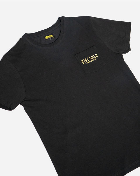BSMC Logo Embroidered Pocket T Shirt - Black, side on shot