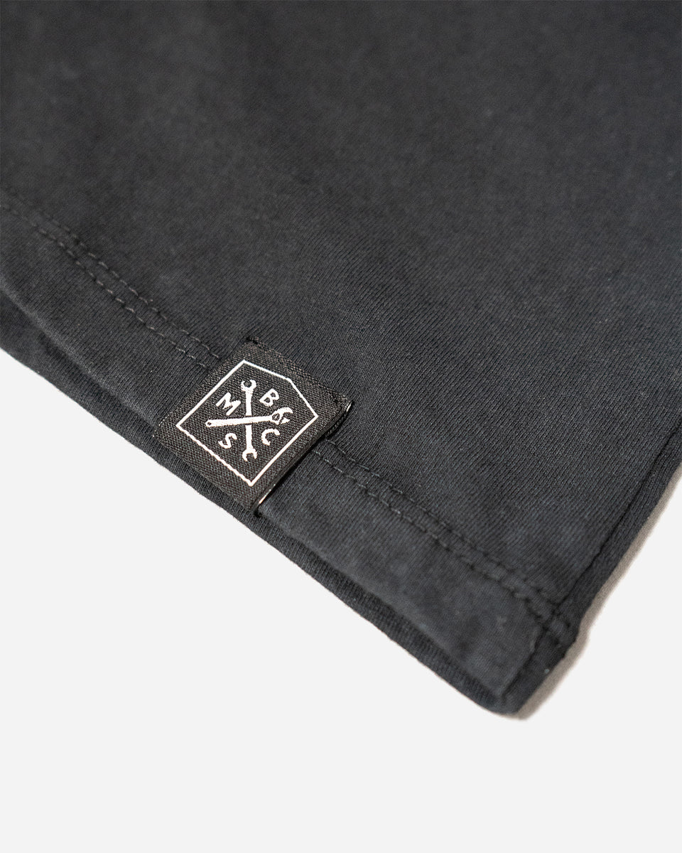 BSMC Women's Speed Demon Graphic T-Shirt - Washed Black, hem tag close up