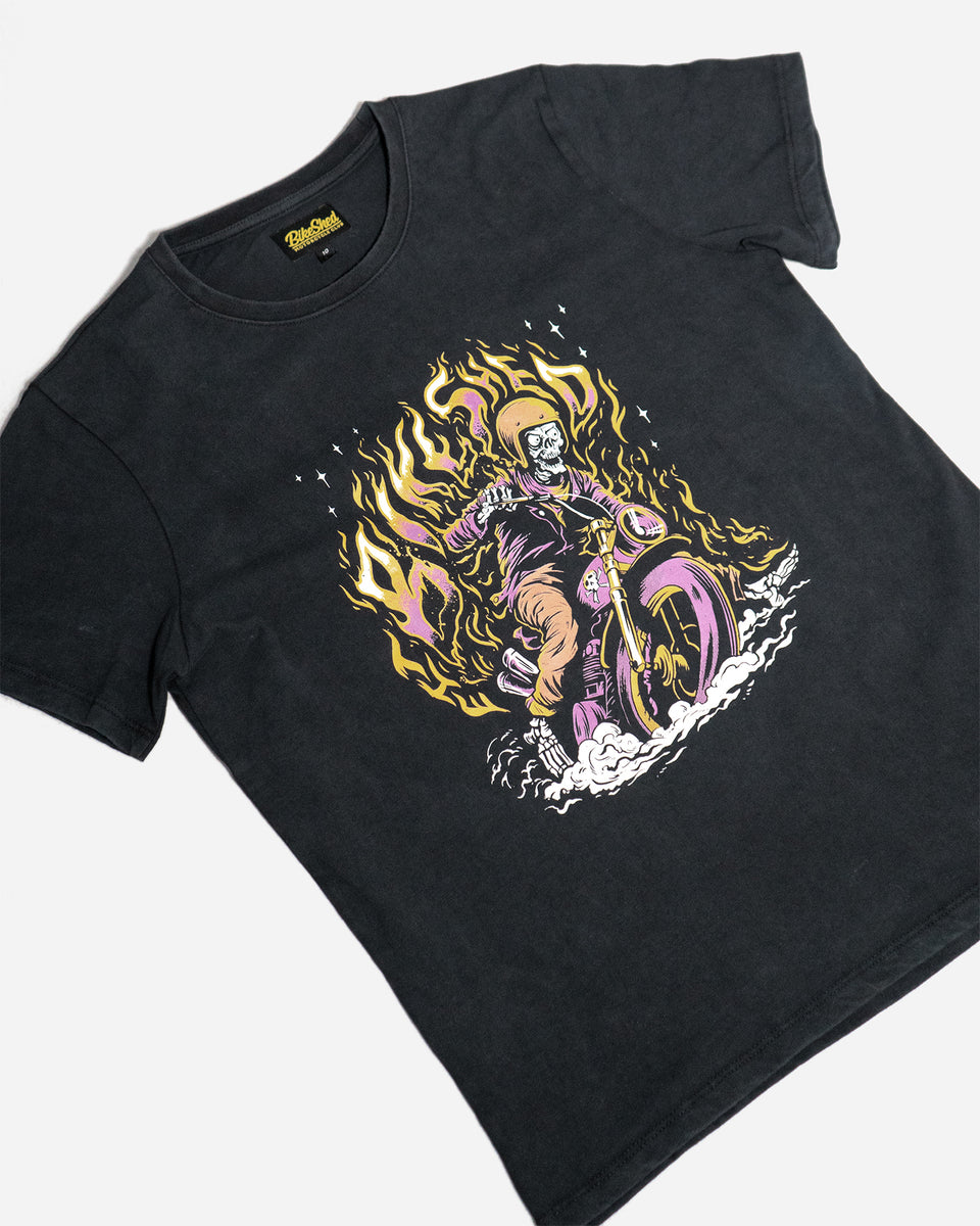 BSMC Women's Speed Demon Graphic T-Shirt - Washed Black, side on close up