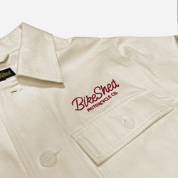 BSMC Chain Stitch Chore Jacket - Ecru, logo close up
