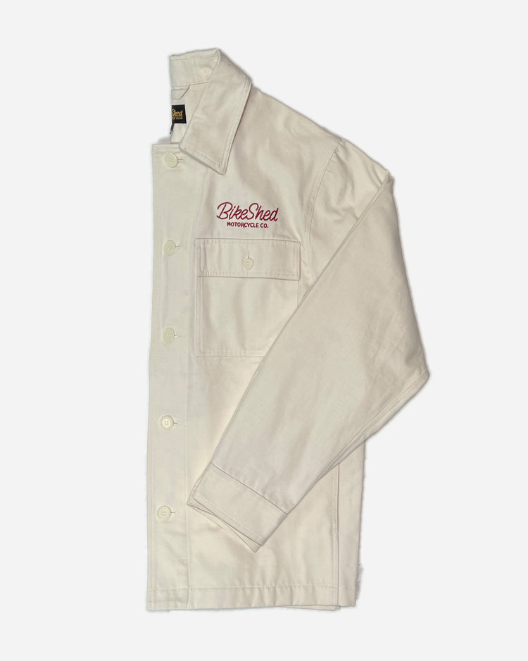 BSMC Chain Stitch Chore Jacket - Ecru, half folded with sleeves showing