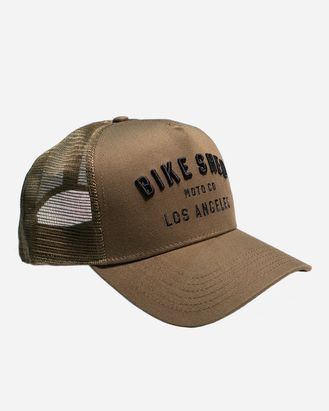 Motorcycle Los Angeles embroidered logo baseball hat - Khaki Green, side