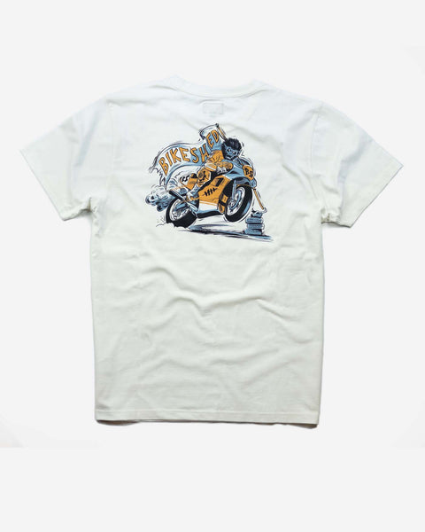 BSMC Track Wolf Motorcycle Graphic T Shirt - Off White, back