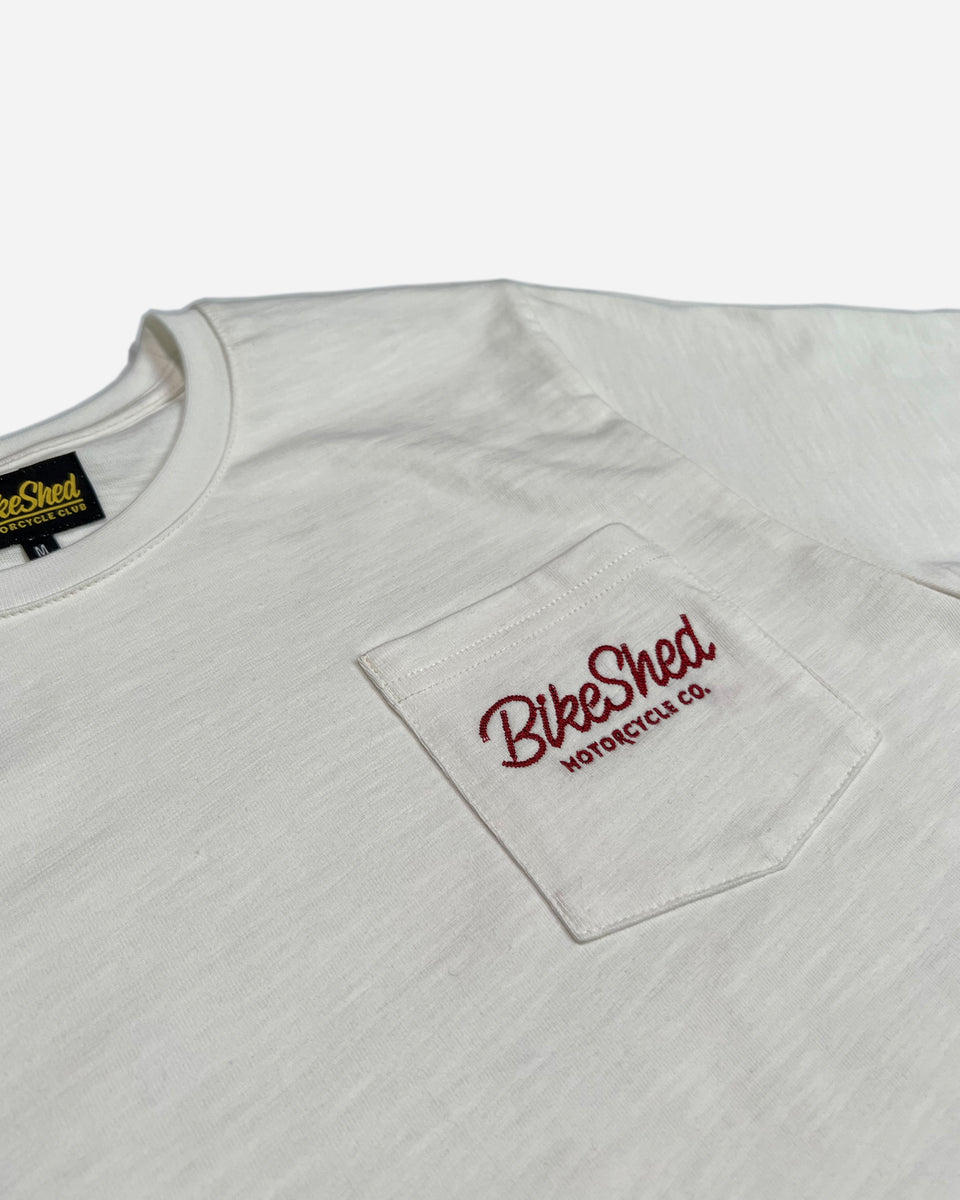 BSMC Logo Chain embroidered T Shirt - Off White, pocket close up