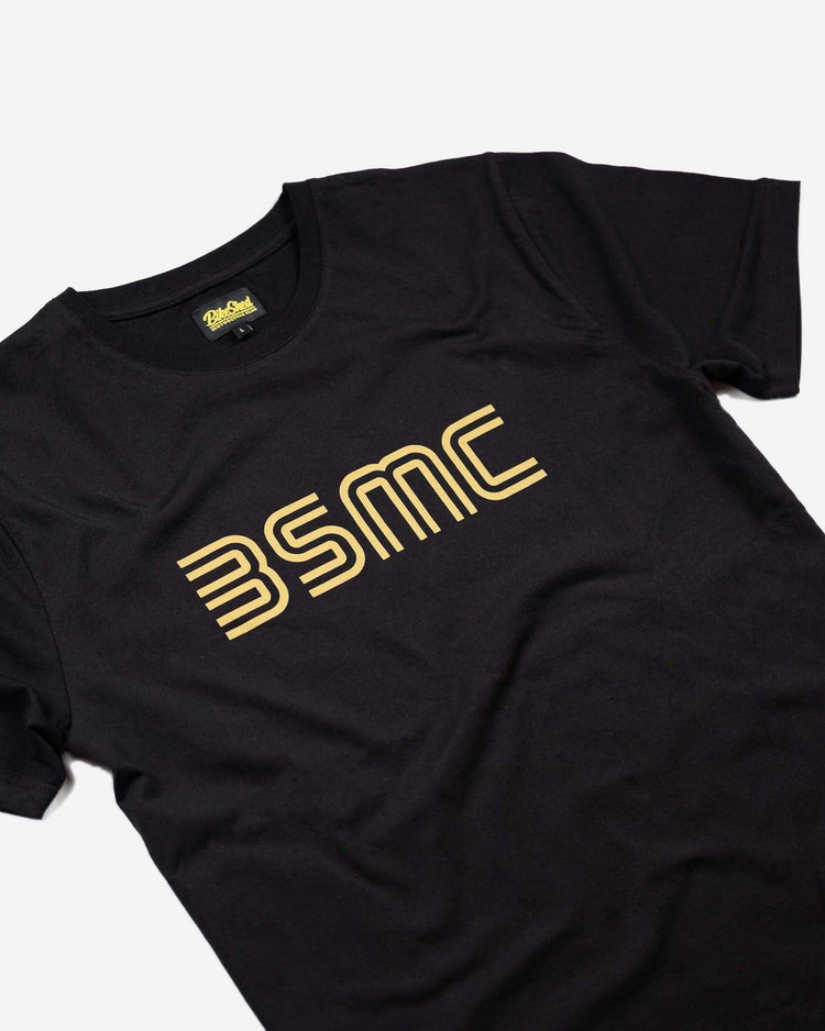 BSMC '77 T Shirt - Black/Gold, close up