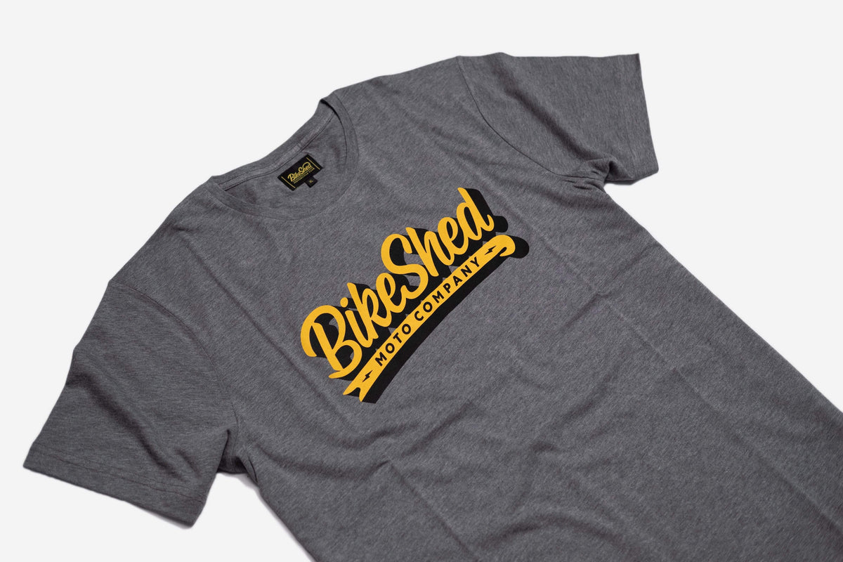 BSMC Classic Yellow Logo T-Shirt - Grey, close up