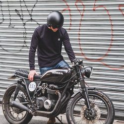 Harry with his Honda CB500 wearing our BSMC Embroidered Club Waffle - Black