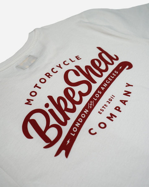 Bike Shed Moto Co. Company T-Shirt - Off White, back logo close up
