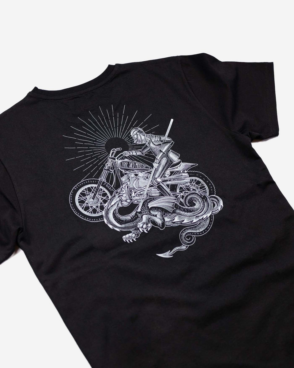 BSMC Dragon Slayer Motorcycle T-Shirt - Black, back print close up