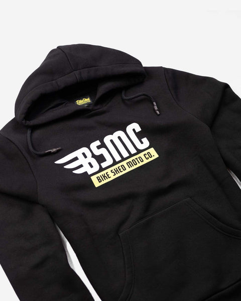 BSMC DT Overhead Motorcycle Logo Hoodie - Black, side on close up