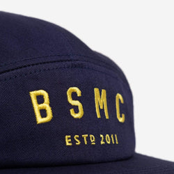 BSMC ESTD. 5 Panel Cap - Navy, logo close up