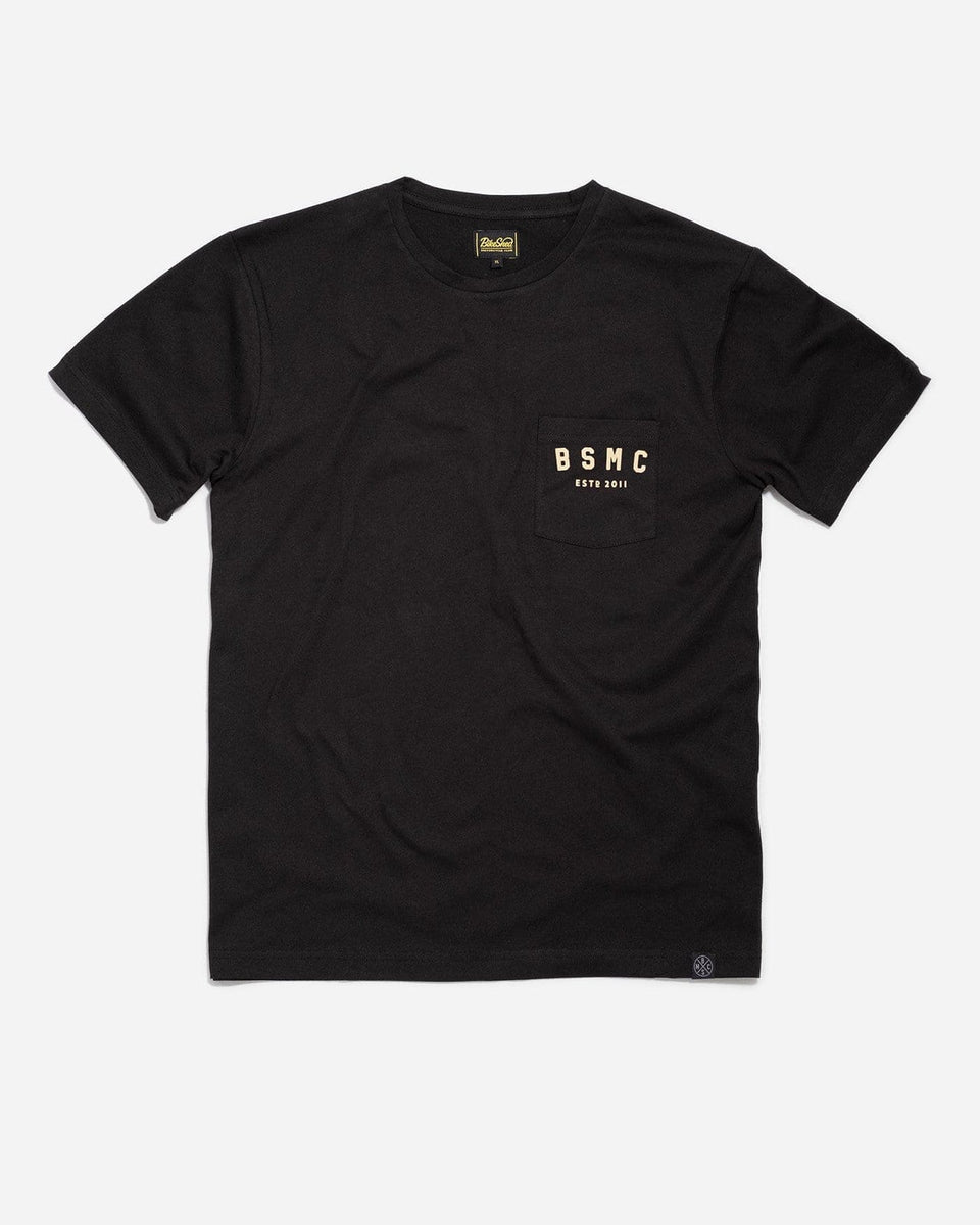 Motorcycle BSMC ESTD. Pocket T Shirt - Black & Gold, front