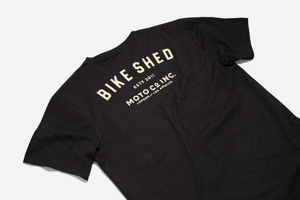 Motorcycle BSMC ESTD. Pocket T Shirt - Black & Gold, side on