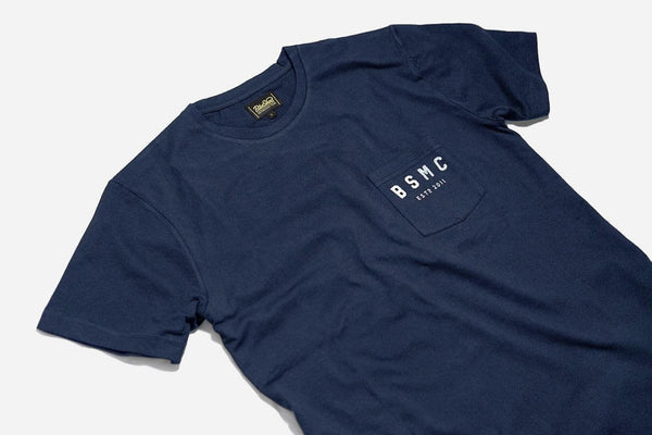 Motorcycle ESTD. Pocket T Shirt - Navy, front side on