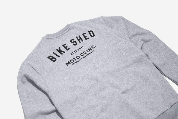 Bike Shed Motorcycle Logo Sweatshirt - Grey Marl, back side on