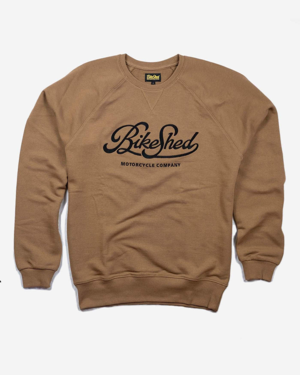 BSMC Motorcycle Garage Sweatshirt - Tan, front 