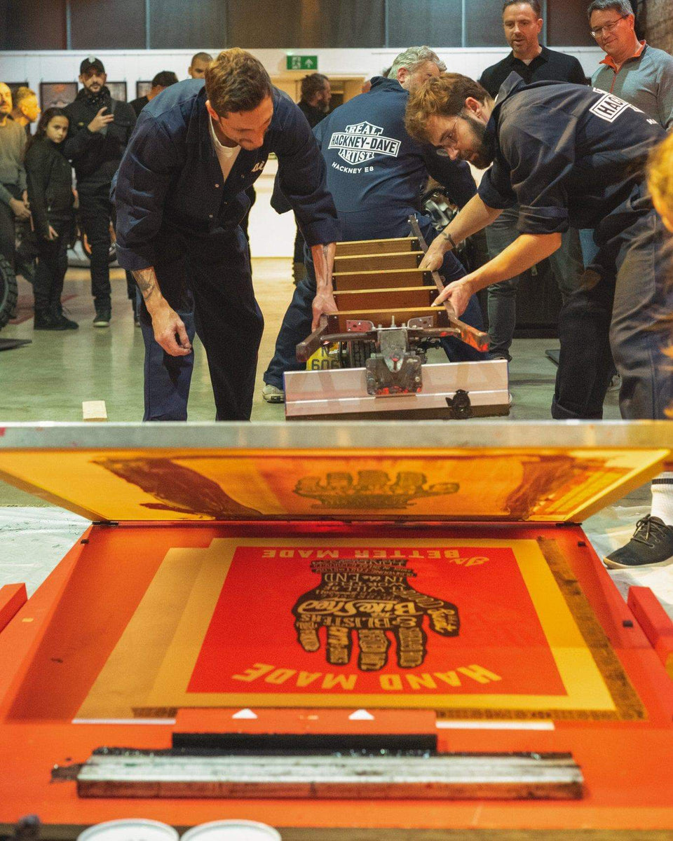 Dave printing his famous handmade print