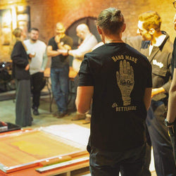 Steve looking on wearing our BSMC Handmade T Shirt - Black & White