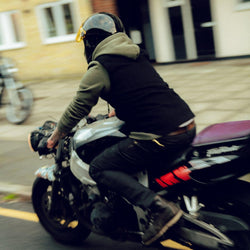 Donny riding his Fireblade wearing our BSMC Inc. Overhead Hoodie - Khaki Green